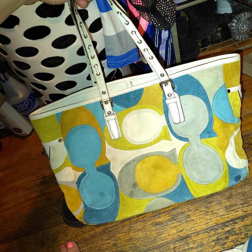 Suede patchwork coach purse